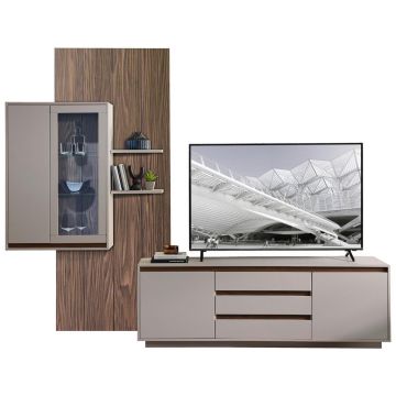 ANSAMBLU MOBILIER CAMERA DE ZI in culoare lemn de nuc, cașmir