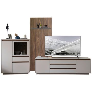 ANSAMBLU MOBILIER CAMERA DE ZI in culoare lemn de nuc, cașmir