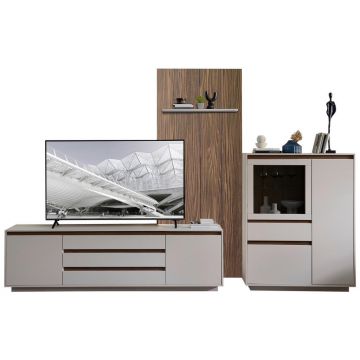 ANSAMBLU MOBILIER CAMERA DE ZI in culoare lemn de nuc, cașmir