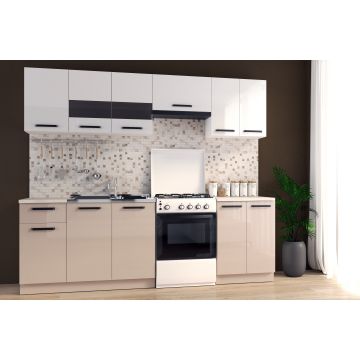Bucatarie Daria, 240x60x200cm, Alb+Cappuccino