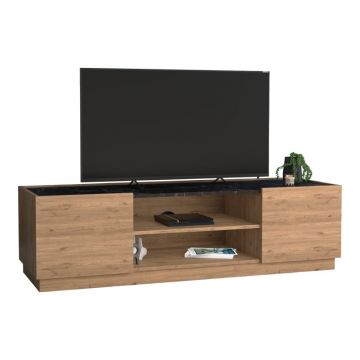 Comoda TV Betna, Pako World, Nuc, Aspect marmura neagra, 150x42x48 cm