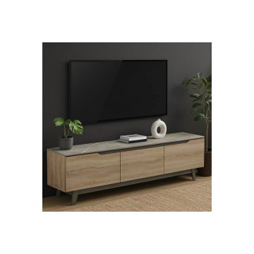Comoda TV, Pako Word, Kasandra, Gri deschis marmura, 180 x 35 x 48 cm