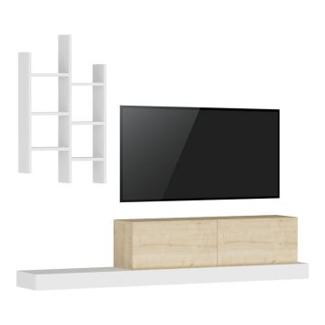Comoda TV Rumba, Pako World, Stejar-Alb, 180x30x31 cm