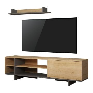 Comoda TV Saloon, Pako World, Gri-Stejar, 160x35x44 cm