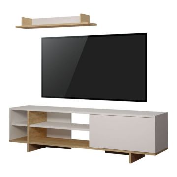 Comoda TV Saloon, Pako World, Stejar-Alb, 160x35x44 cm
