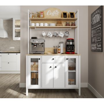 Dulap de bar pentru cafea, Cordelia, FRN-20075-1, 120x210x50 cm, PAL, Maro/Alb