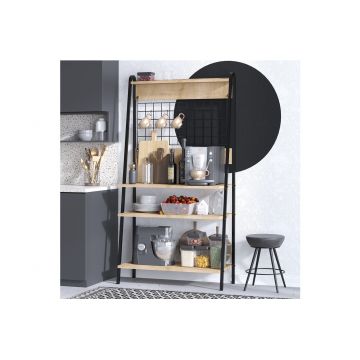Dulap de bar pentru cafea, Elegance, Barista, 84x170x40 cm, PAL, Stejar safir / negru