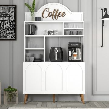 Dulap de bar pentru cafea, Hommy Craft, Lyon 120, 120x202x35 cm, PAL, Alb/Maro