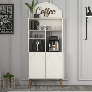 Dulap de bar pentru cafea, Hommy Craft, Lyon 80, PAL, Crema/Nuca