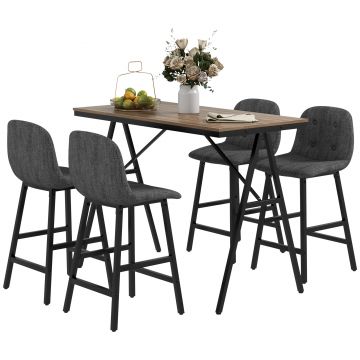 HOMCOM Set Bar Pavilion 5 Piese, Masă și 4 Scaune, Captușeală Groasă, Aspect de In, Gri Închis | Aosom Romania