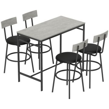 HOMCOM Set cu Masă Înaltă și 4 Scaune de Bar cu Spătar Stil Industrial Gri | Aosom Romania