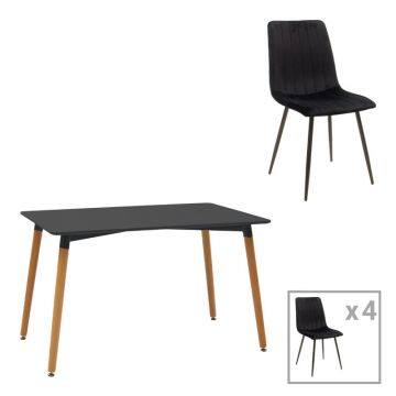 Masa de dining Natali-Noor set de 5 bucăți MDF picioare negre-naturale 120x80x76cm