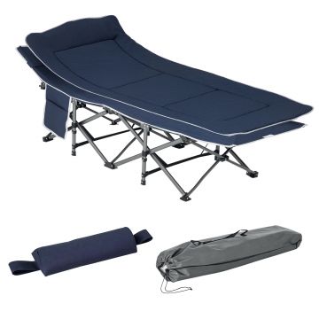 Outsunny Campingbett, pat pliabil cu pernă, 188 x 64,5 x 53 cm, bleu foncé | Aosom Romania