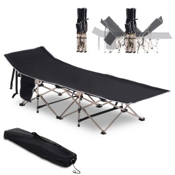 Outsunny Pat pliant, Pat de camping, pliabil, rezistent la intemperii, geantă de transport inclusă, 190 x 68 x 52 cm, Negru | Aosom Romania