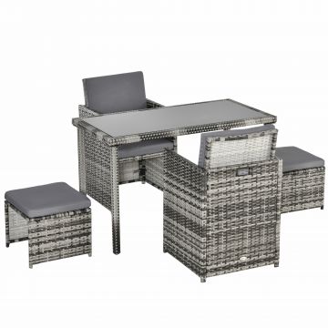 Outsunny Polyrattan Sitzgruppe pentru 4 persoane Essgruppe Gartenset Garnitur cu Pernă, Gri | Aosom Romania
