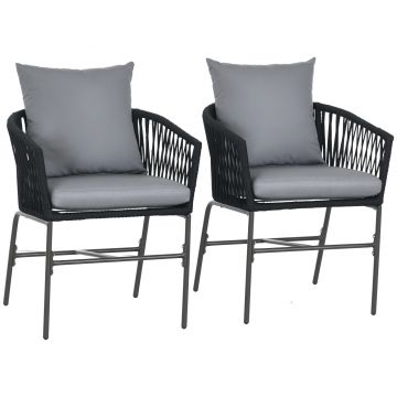 Outsunny Scaune de exterior, set de 2, design boho, perne pentru șezut și spătar, șezut confortabil, cadru metalic, Negru | Aosom Romania
