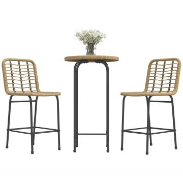 Outsunny Set 3 piese 1 masă rotundă înaltă design boem + 2 tabureți rotunzi cu suport pentru picioare din metal pentru 2 persoane natural | Aosom Romania