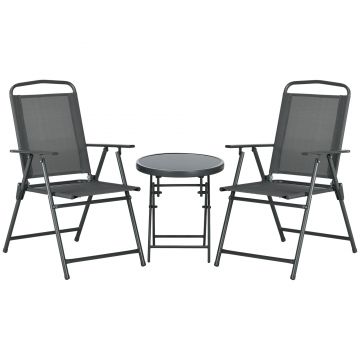Outsunny Set Bistro 3 Piese din Metal Rezistent la Intemperii pentru Mobilier Grădină cu Masă Pliantă și Scaune Gri închis | Aosom Romania