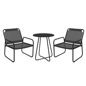 Outsunny Set de gradina 3 piese, salon de gradina, 2 scaune 1 masa rotunda, otel si tesatura mesh, gri | Aosom Romania