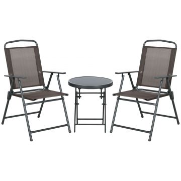 Outsunny Set de Grădină cu 3 Piese, cu Masă cu Blat din Sticlă - Maro | Aosom Romania