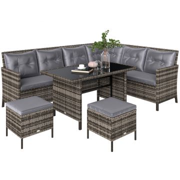 Outsunny Set de mobilier de grădină din PE-Rattan, pentru 5 persoane, Set de lounge din rattan, perne detașabile, Gri + Maro | Aosom Romania