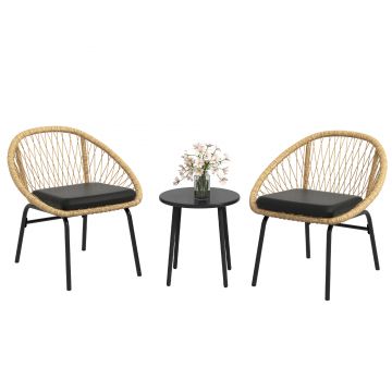 Outsunny Set de mobilier de grădină din răchită, set de mobilier de terasă, 2 scaune & masă, Galben | Aosom Romania