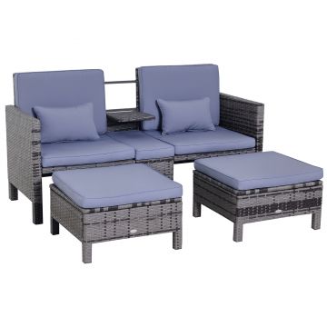 Outsunny Set Mobilier de Grădină, Scaun de Grup, 3 Piese, Canapea de Exterior, 2 Taburete, 2-5 Persoane, Perne de șezut, Ratan, gri | Aosom Romania
