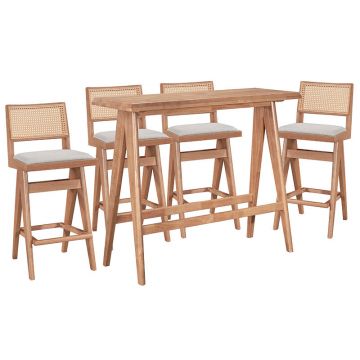 Set bar pentru sufragerie Winslow set  5 piese lemn de cauciuc nuc deschis 120x45x100cm
