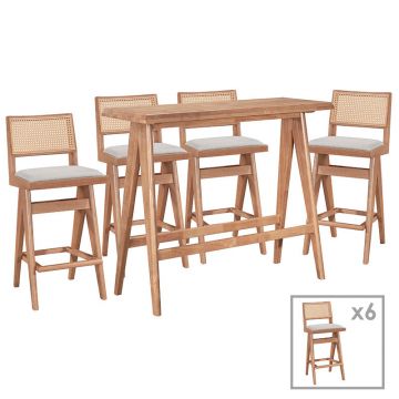 Set bar pentru sufragerie Winslow set  7 piese lemn de cauciuc nuc deschis 120x45x100cm