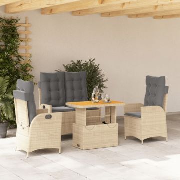 Set canapele de grădină, 4 piese, cu perne, bej, poliratan