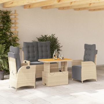 Set canapele de grădină, 4 piese, cu perne, bej, poliratan