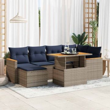 Set canapele de grădină, 7 piese, cu perne, gri, poliratan