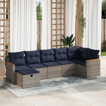 Set canapele de grădină, 7 piese, cu perne, gri, poliratan