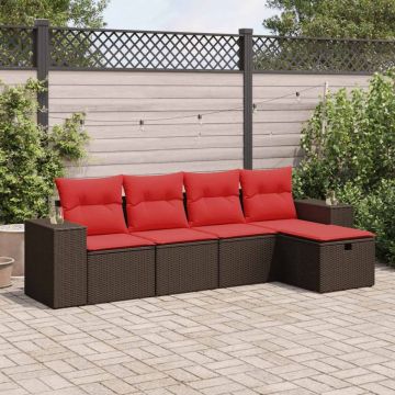 Set canapele de grădină cu perne, 5 piese, maro, poliratan