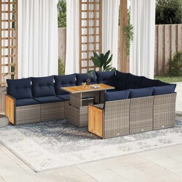 Set canapele grădină perne 11 piese, gri, poliratan/lemn acacia
