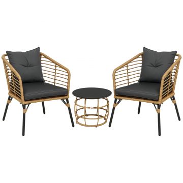 Set de bistro Outsunny format din 3 piese, rezistent la intemperii, 1 masă de cafea, 2 scaune, 62 cm x 65 cm x 78 cm, nisip+gri închis | Aosom Romania