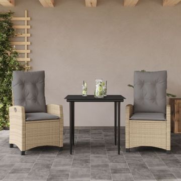 Set de masă pentru grădină, 3 piese, cu perne, bej, poliratan