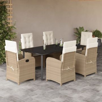 Set de masă pentru grădină, 7 piese, cu perne, bej, poliratan