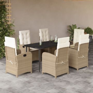 Set de masă pentru grădină, 7 piese, cu perne, bej, poliratan
