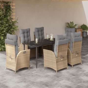Set de masă pentru grădină, 7 piese, cu perne, bej, poliratan