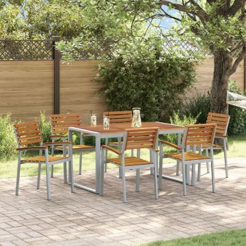 Set de Masă pentru Grădină 7 Piese Lemn de Acacia și Metal