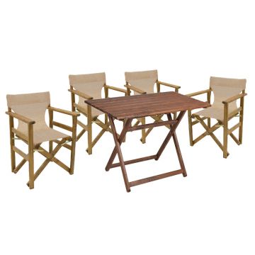 Set de sufragerie 5 buc Retto lemn masiv de fag nuc pânză-bej-Crem 100x60x71cm