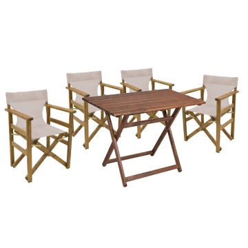 Set de sufragerie Retto 5 buc lemn masiv de fag nuc tesatura-bej-alb 100x60x71cm