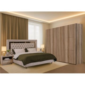 Set Dormitor Phoenix, Pat Cu Dimensiune saltea 160 X 200 Cm, 2 Noptiere Si Dulap, Somiera Rabatabila