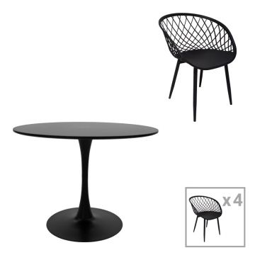 Set masă de sufragerie Ezra-Balou  5 pp-mdf de culoare neagră D100x75cm