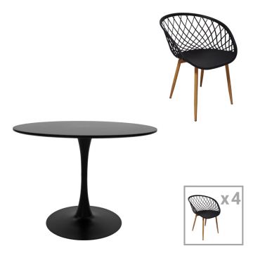 Set masă de sufragerie Ezra-Balou  5 pp-mdf în culoarea negru-Naturală D100x75cm