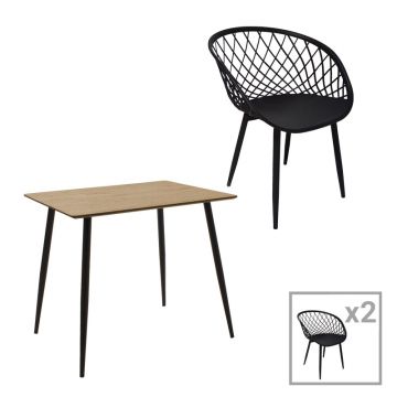 Set masa de sufragerie Ezra-Cuba  3 pp-mdf culoare negru-Sonoma 70x70x75cm