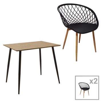 Set masa de sufragerie Ezra-Cuba  3 pp-mdf culoare negru-Sonoma 70x70x75cm