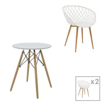 Set masă de sufragerie Ezra-Julita  3 pp-mdf în culoare alb-Natural D60x73cm