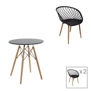 Set masă de sufragerie Ezra-Julita  3 pp-mdf în culoarea negru-Naturală D60x73cm
